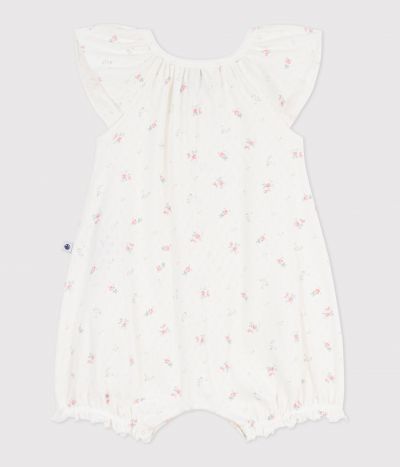 Combinaison courte bébé en coton fleuri