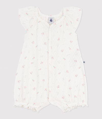 Combinaison courte bébé en coton fleuri