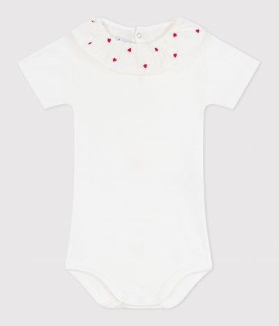 Body bébé en coton à col brodé, uni