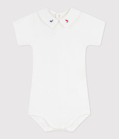Body bébé en coton à col brodé, uni