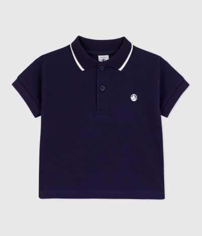 Polo bébé en coton à manches courtes, uni