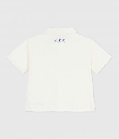 Chemise bébé en coton/lin à manches courtes, unie