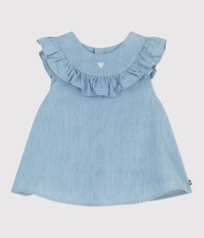Blouse bébé en coton sans manches en chambray brodé