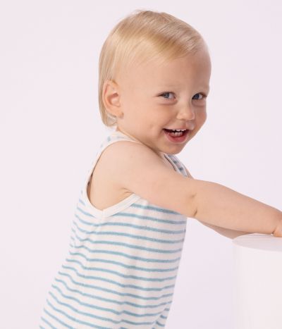 Combinaison courte sans manches bébé en coton bouclette éponge à rayures