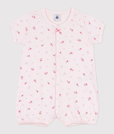 Combinaison courte bébé en coton fleuri