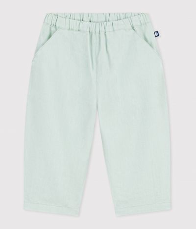Pantalon bébé en coton/lin, uni