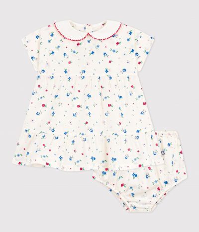 Robe bébé en coton manches courtes et son bloomer imprimés fleurs
