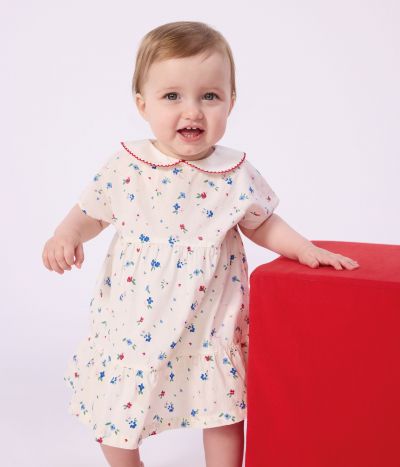 Robe bébé en coton manches courtes et son bloomer imprimés fleurs