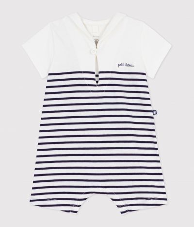 Combinaison courte bébé en coton rayée et col vareuse