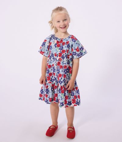Robe enfant manches courtes en coton imprimée fleurs