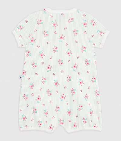 Combinaison courte bébé en coton fleuri