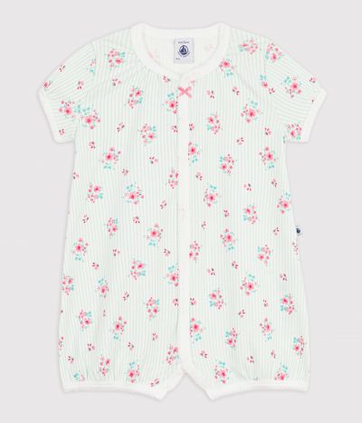 Combinaison courte bébé en coton fleuri
