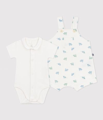 Ensemble salopette/body bébé en coton imprimé animaux