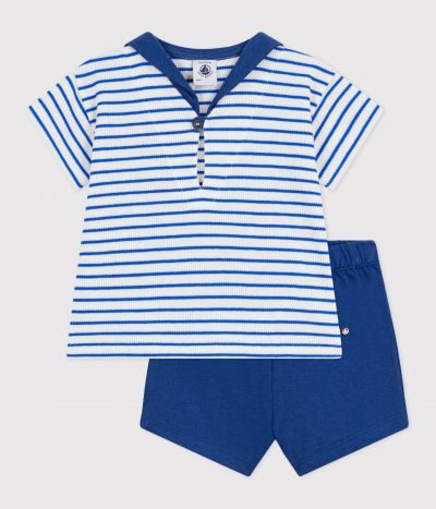 Ensemble bébé deux pièces en coton, tee-shirt col marin