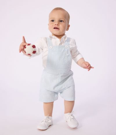 Salopette courte bébé en coton, rayée