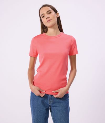 Tee-shirt femme en coton manches courtes uni