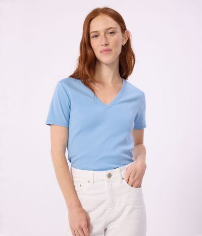 Tee-shirt femme en coton manches courtes uni