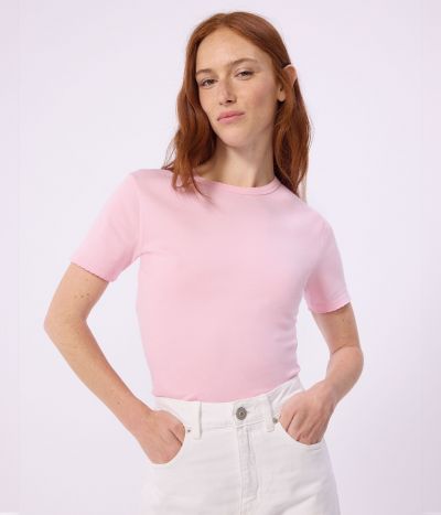 Tee-shirt femme en coton manches courtes uni