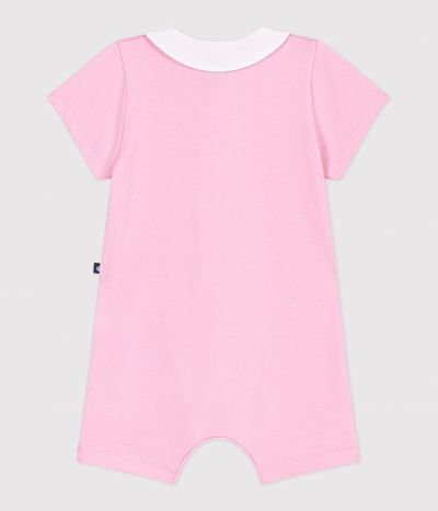 Combinaison courte bébé en coton, coeurs brodés au col