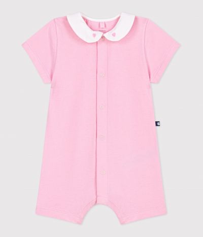 Combinaison courte bébé en coton, coeurs brodés au col