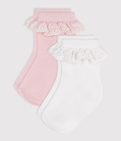 2 paires de chaussettes bébé en coton avec volants