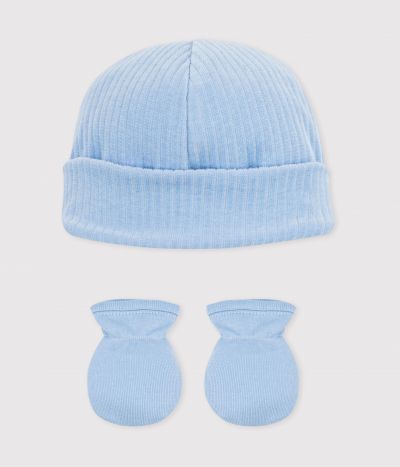 Lot de bonnet et moufles bébé en coton