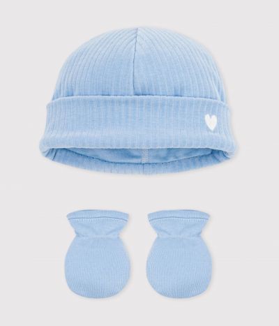 Lot de bonnet et moufles bébé en coton