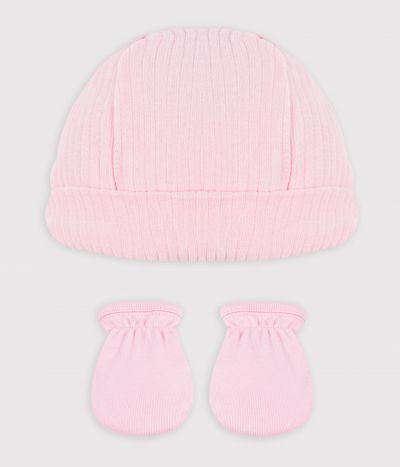 Lot de bonnet et moufles bébé en coton