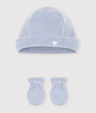 Lot de bonnet et moufles bébé uni