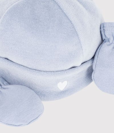 Lot de bonnet et moufles bébé uni