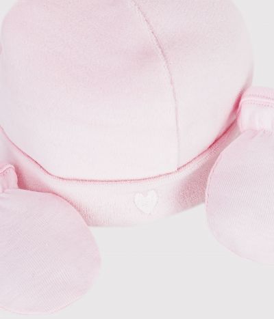 Lot de bonnet et moufles bébé uni