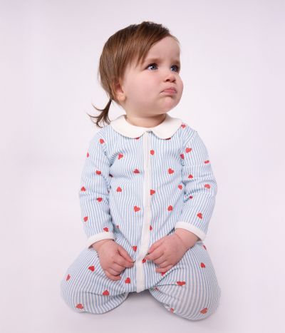 Pyjama bébé en coton avec col, imprimé cœurs