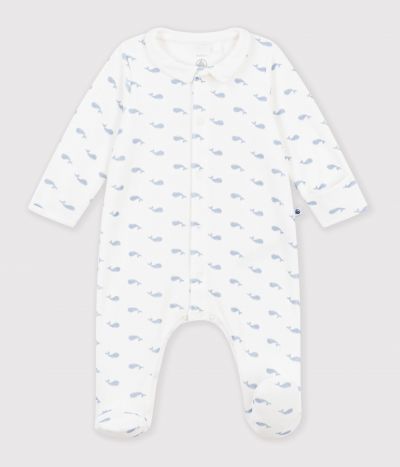 Pyjama bébé en velours avec col imprimé baleine