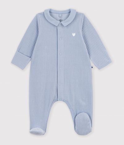 Pyjama bébé en velours avec col uni