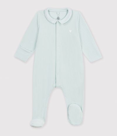 Pyjama bébé en velours avec col uni