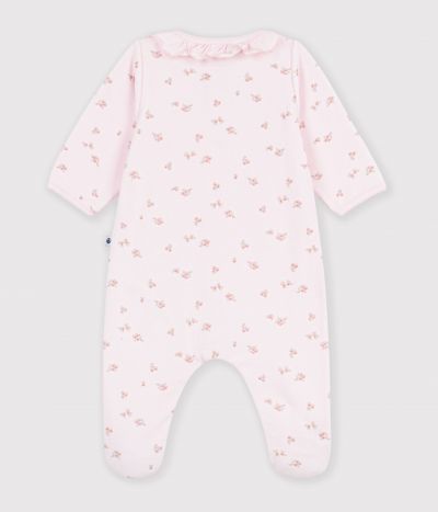 Pyjama bébé en velours avec col imprimé à fleurs