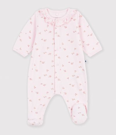 Pyjama bébé en velours avec col imprimé à fleurs
