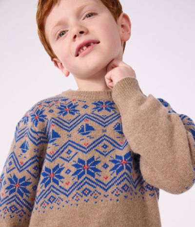 Pull jacquard enfant en laine et coton