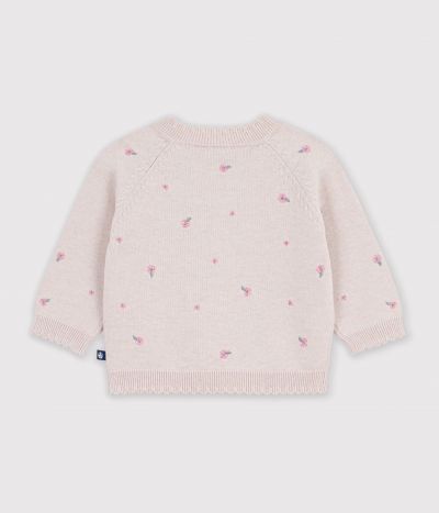 Pull bébé en laine et coton et fleurs brodées