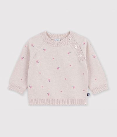 Pull bébé en laine et coton et fleurs brodées