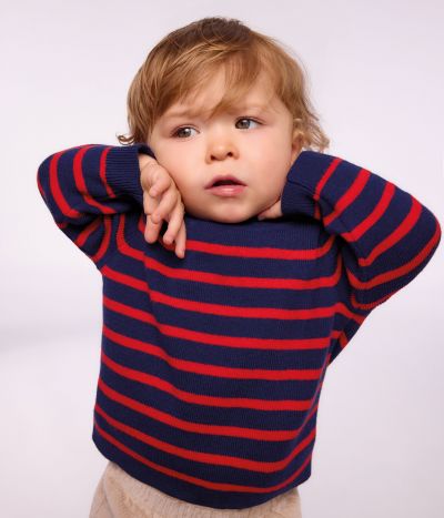 Pull marin bébé en laine et coton à rayures