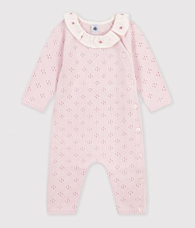 Combinaison bébé en tricot laine et coton à col uni