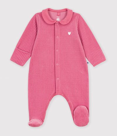 Pyjama bébé en velours avec col uni