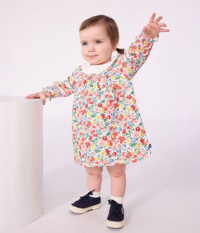 Robe bébé en coton manches longues imprimée à fleurs