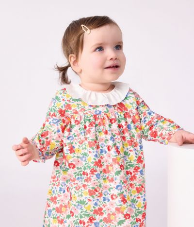 Robe bébé en coton manches longues imprimée à fleurs