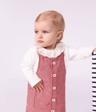 Robe bébé sans manches en coton à rayures et badge cœur