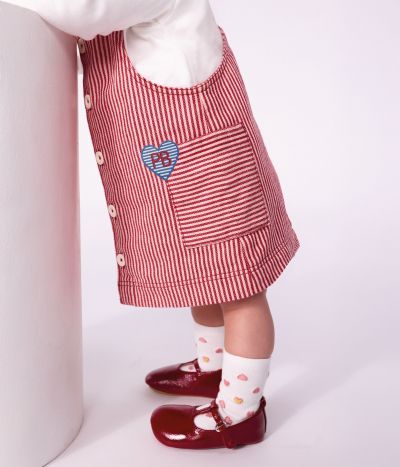 Robe bébé sans manches en coton à rayures et badge cœur