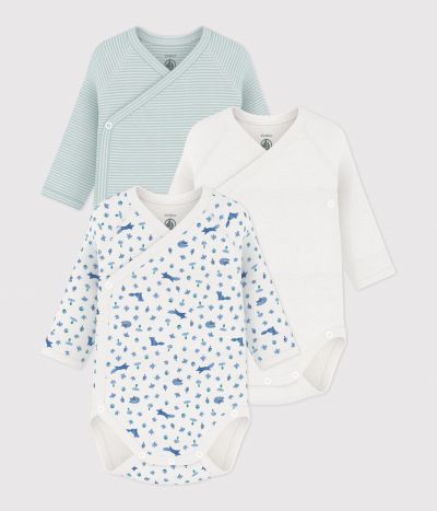 Lot de bodies croisés manches longues en coton imprimé bébé