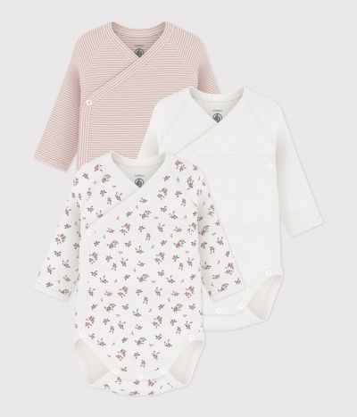 Lot de bodies croisés manches longues en coton imprimé bébé