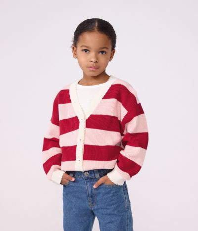 Cardigan enfant en laine et coton à rayures